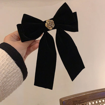 New Black Velvet Bow Hair Pins Elegant Fabric Alloy Roses Hair Clips for Women Fashion ponytail Barrette Heawear Accessories